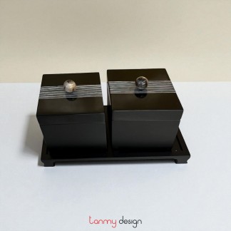 Set of mother-of-pearl square boxes 10cm included with stand ( different designs )